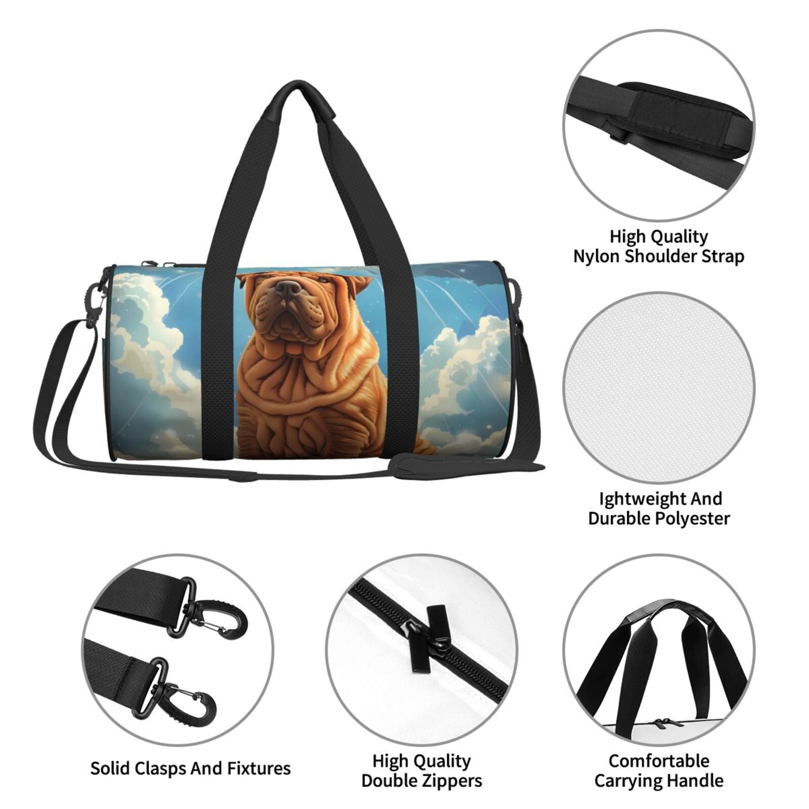 Vsdgher Sunshine Cloud Bulldog 45L Foldable Duffel Bag, Sports Gym Bag,Overnight Bag, Portable Weekender Bag for Airplanes