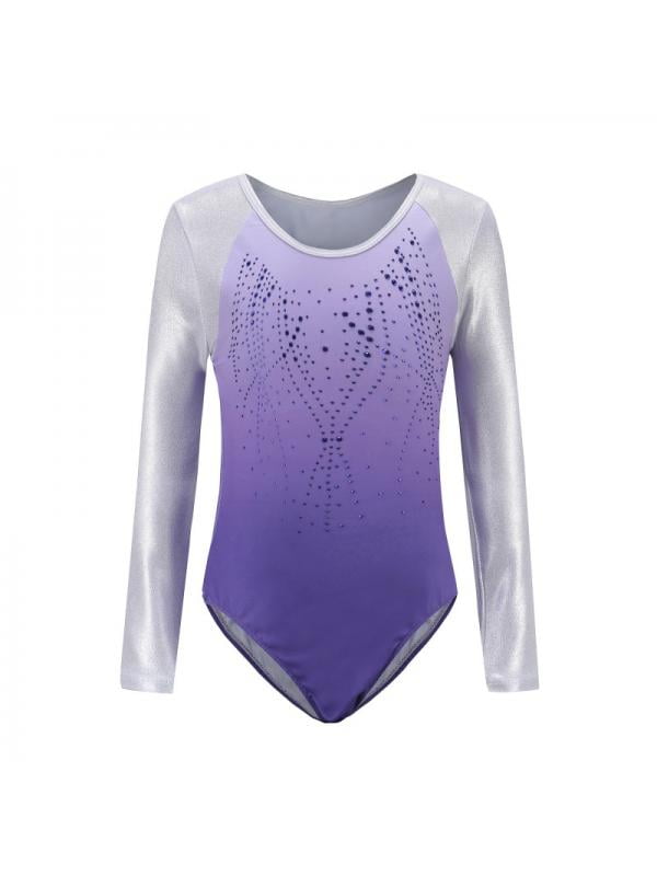 Leotards for Girls Gymnastics Long Sleeve Kids Shine Mesh Geometric Ballet Clothes 
