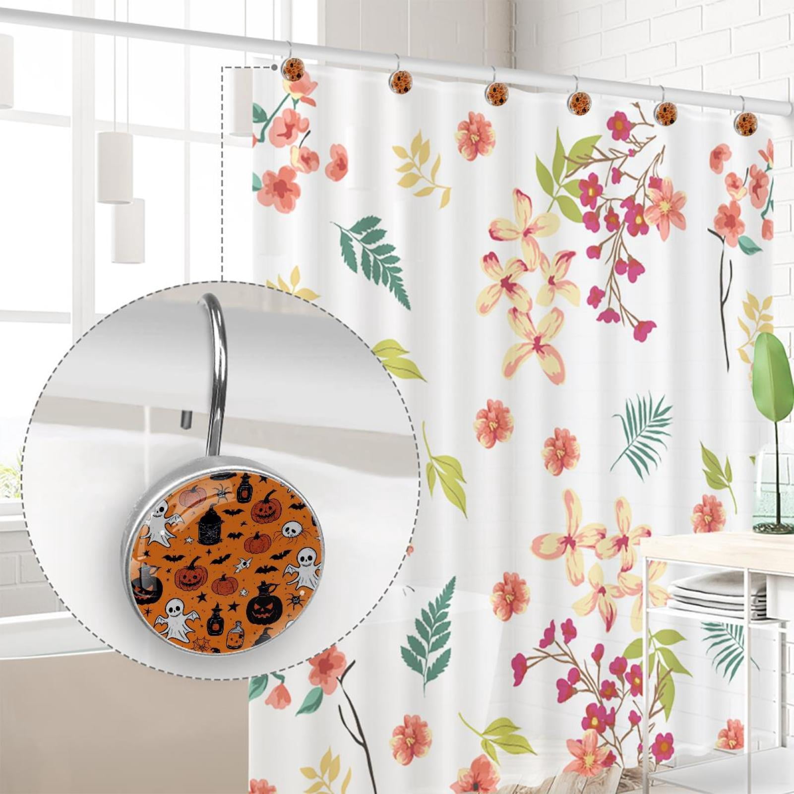 HemaKayy 12 Pcs Shower Curtain Hooks Bathroom Decorative Accessories Halloween Spider Web Magic