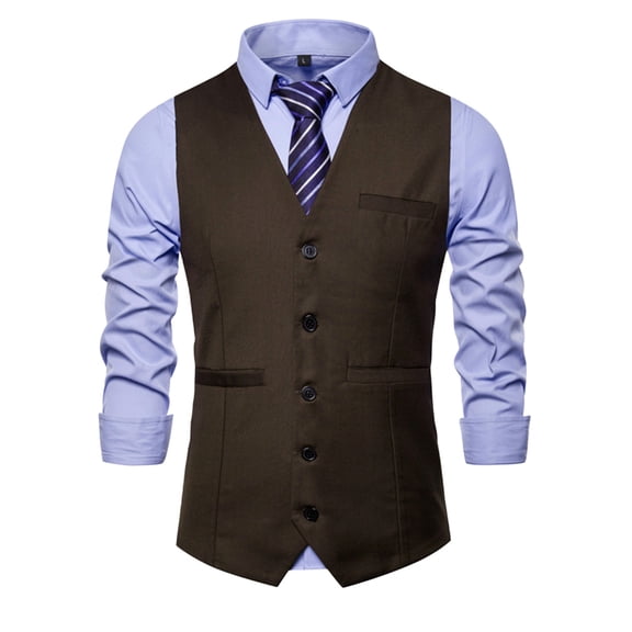 Fewfanhot Men's Solid Color V-Neck Button Front Sleeveless Blazer Vest, Slim Fit Pocketed Vest for Smart Casual Wear