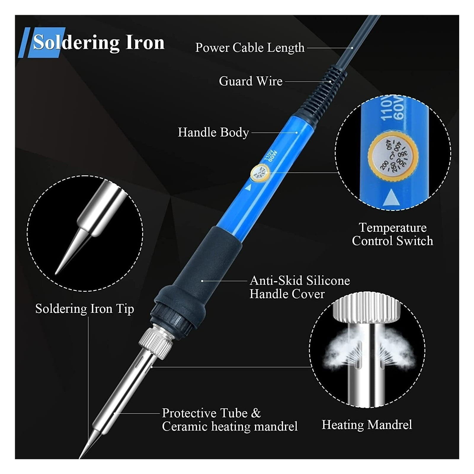 Soldering Iron Kit Weld Tool Adjustable Temperature Desoldering Pump 60W 110V
