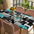 thumbnail image 3 of Teal Blue Black Geometric Table Cloths for 3 Foot Rectangle Tables, Modern Abstract Art Block Patio Waterproof Elastic Fitted Tablecloths, Washable Rectangular Table Cover for Camping, 3 of 8