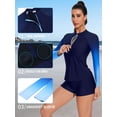 thumbnail image 5 of Charmo Women Two Piece Rash Guard Long Sleeve Zipper Swimsuits UV UPF 50+ Swim Shirt Bathing Suit with Boyshort Bottom, 5 of 7