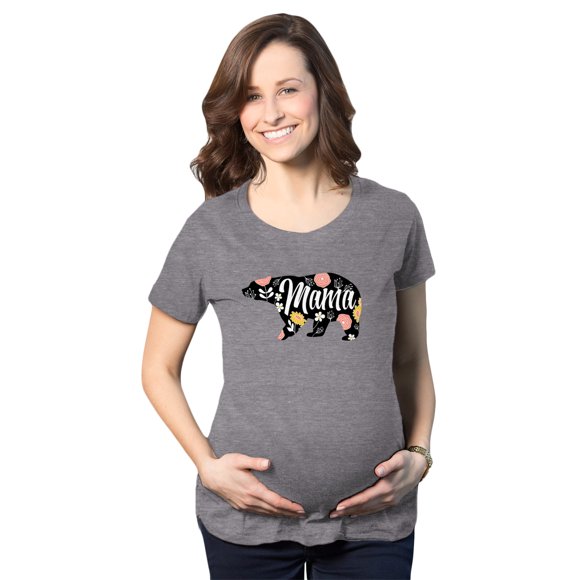 Maternity Mama Bear Funny Pregnancy T shirt Novelty Gift for Mom Mothers Day (Floral) - S