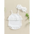 thumbnail image 2 of Bagilaanoe Newborn Baby Girl Summer Rompers Print Sleeveless Bodysuits + Headband 3M 6M 12M 18M Infant One Piece Jumpsuit, 2 of 7