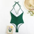 thumbnail image 6 of ZQGJB Women's Sexy Deep V Neck One Piece Ribbed Thong Swimsuit High Cut Backless Bathing Suit Tummy Control Beach Swimwear(Green,L), 6 of 8