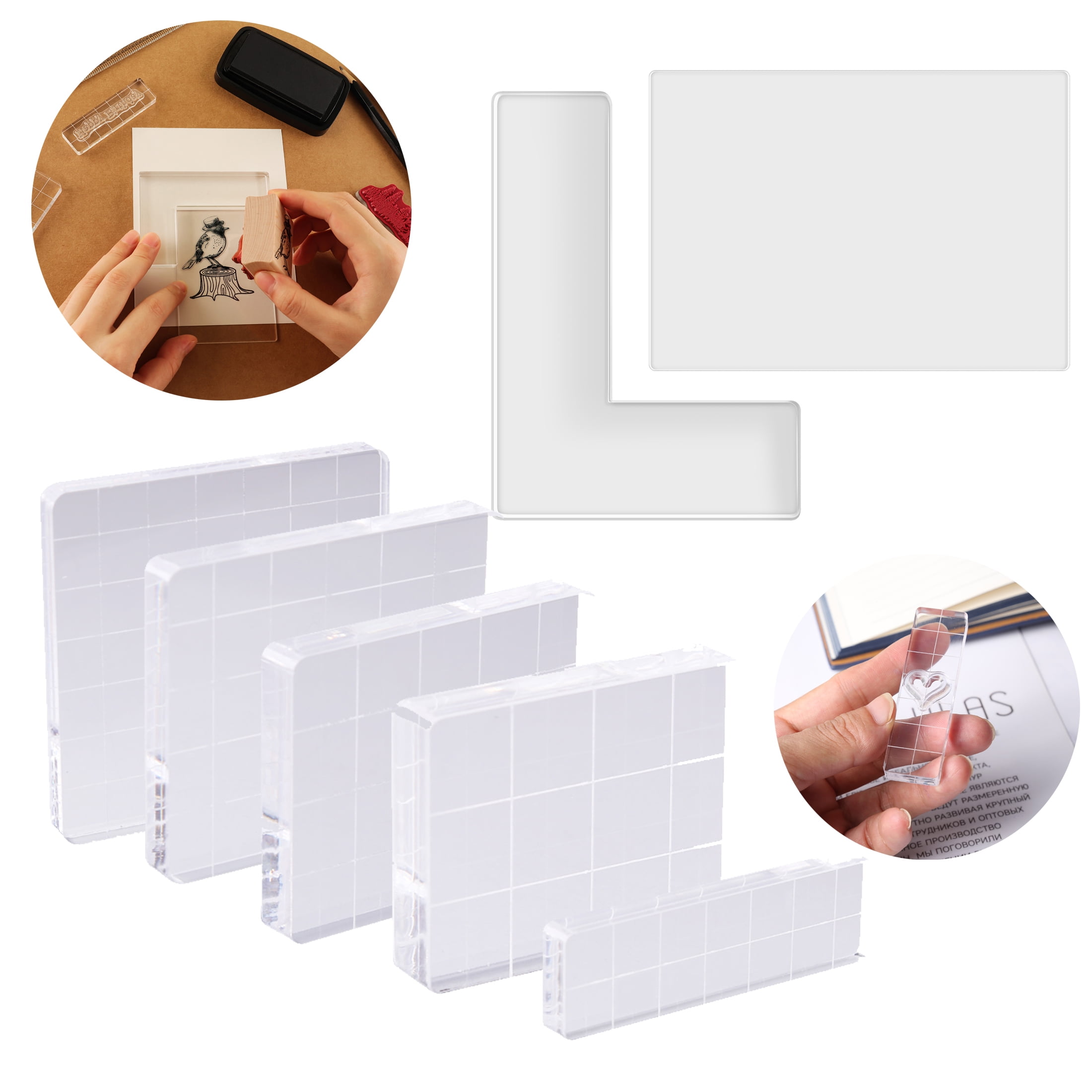 Briartw Small Clear Acrylic Stamp Positioner Kit and 5 Clear Acrylic Stamp  Block for Diy Crafts 