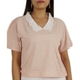 thumbnail image 6 of Moomaya Womens Peter Pan Lace Collar Top Plain Jersey Short Casual Tshirt, 6 of 8