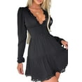 thumbnail image 3 of Lace Splicing Long Sleeve Ruched Mini Dress, 3 of 3