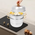 thumbnail image 2 of Dumpling Steamer 3 Tier Steamer, 9.8 inch Cooker with Gold Handles & Tempered Glass Lid for Vegetable, Dumpling, Stock, Sauce, Food, 2 of 9