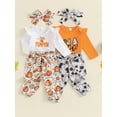 thumbnail image 4 of Aojekbee Baby Girl Halloween Outfit, Letter Long Sleeve Romper Flower Elastic Waist Pants Headband for Fall, 4 of 10
