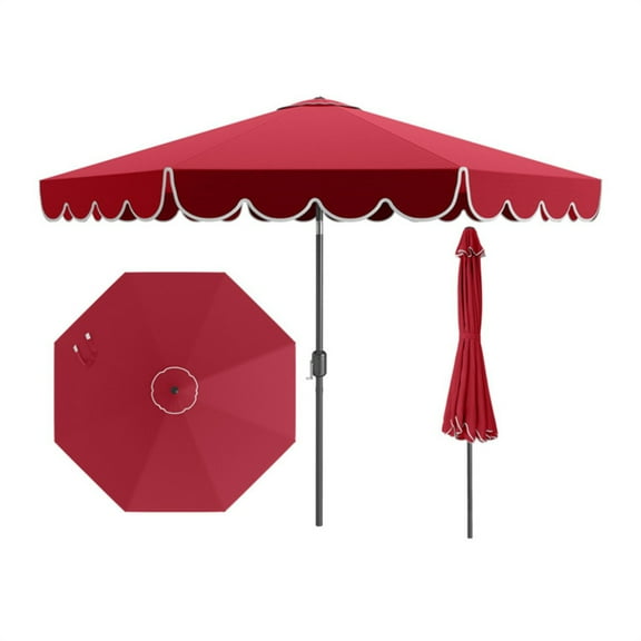 10 ft Patio Umbrella with Crank Hand and Button Tilt, Outdoor Umbrellas with 8-Heavy Duty Metal Ribs, Terrace Umbrella for Market, Beach, Pool, Garden, Backyard, Wine