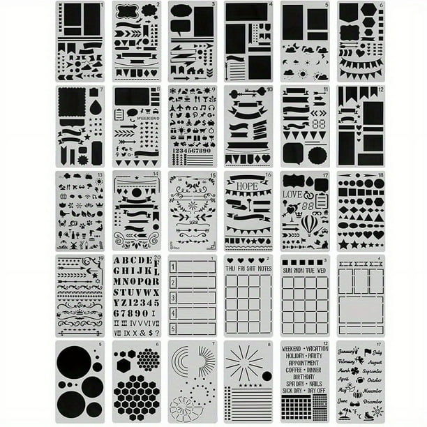 20PCS Journal Stencils, Planner Stencils For Bullet Dot Journal Notebook Diary Scrapbook Drawing Template Dot Journal Stencil 4x7 Inch
