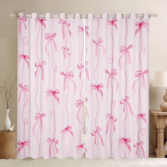 Manfei Girly Pink Bow-tie Curtains for Living Room, Kawaii Bow Blackout Curtains for Bedroom, Princess Style Curtains Pack of 2 (42x63), Window Curtains Bedroom Decoration