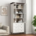 thumbnail image 3 of 78'' H Display Storage Cabinet, Tall Kitchen Pantry Cabinets with Glass Doors and Adjustable Shelves, Freestanding Storage Cupboard for Kitchen, Living Room, White, 3 of 9