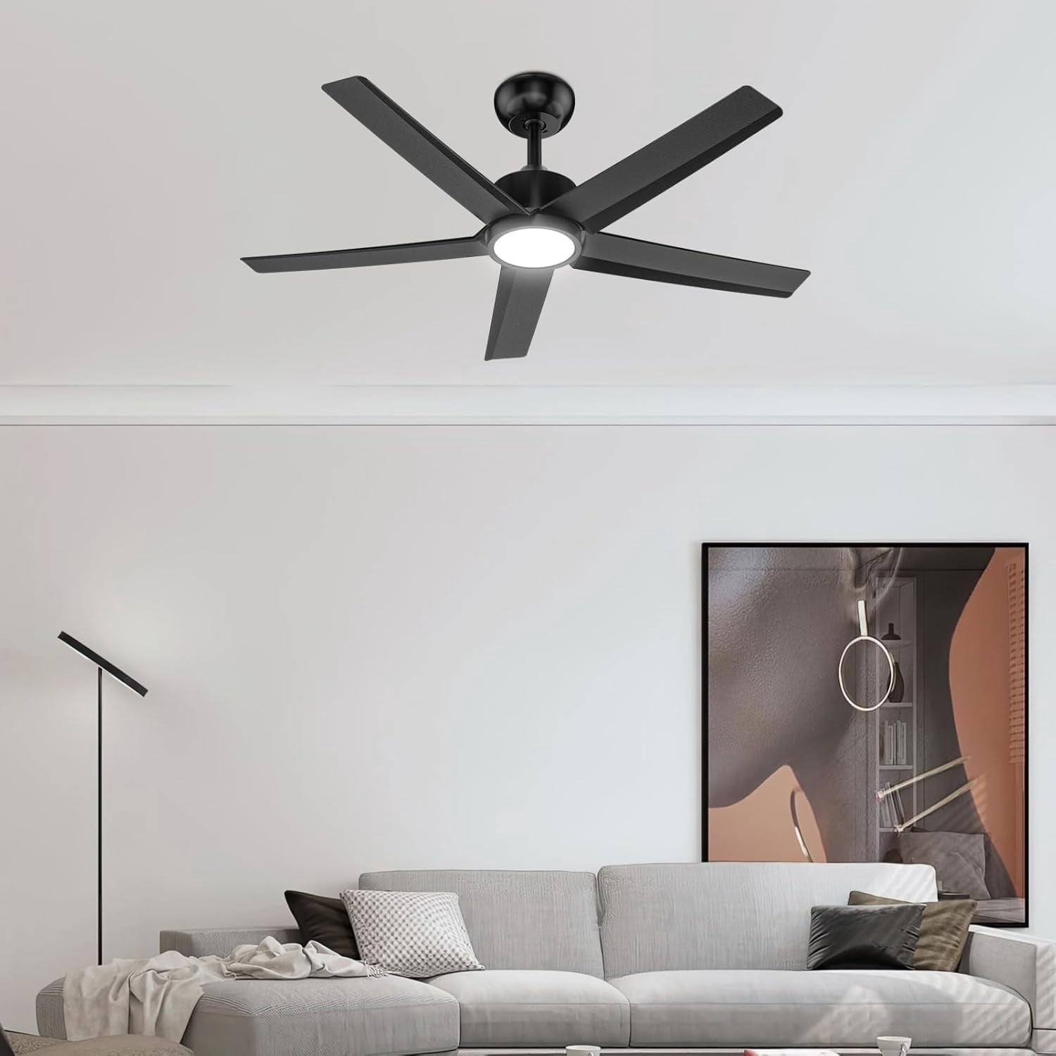 44 Inch Black 5-Blade Modern Ceiling Fan with Dimmable 3CCT LED Light, Reversible DC Motor, Wireless Remote & 2/4/8H Timer for Living Room Bedroom Kitchen