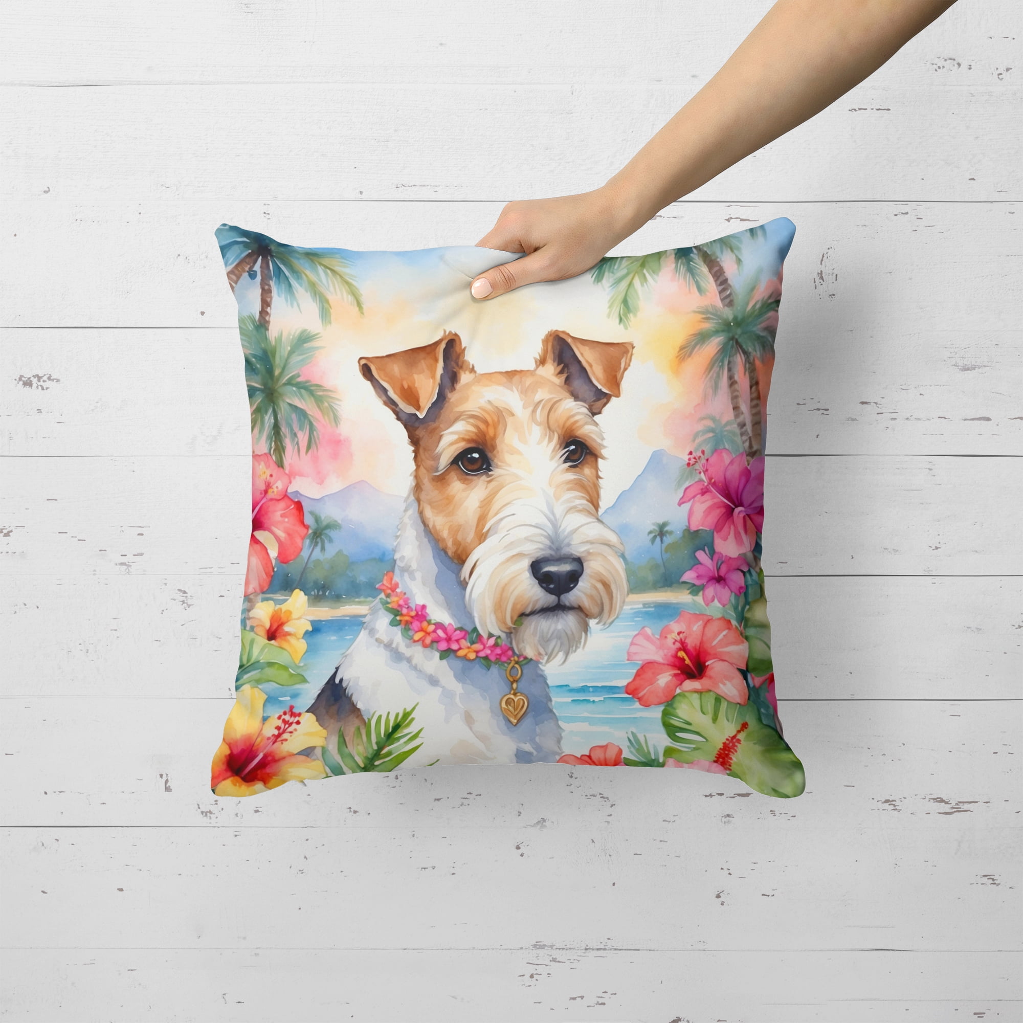 Fox Terrier Luau Throw Pillow 18 in x 18 in