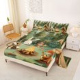 thumbnail image 2 of Manfei Cute Rabbit Queen Sheets,Camping Animal Print Queen Sheet Sets,Green,4-Piece,1 Flat Sheet, 1 Fitted Sheet and 2 Pillowcases, 2 of 6