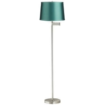 360 Lighting Druckman Modern 60 1/2" Tall Standing Floor Lamp Adjustable Swing Arm Silver Metal Brushed Nickel Finish Drum Teal Blue Shade