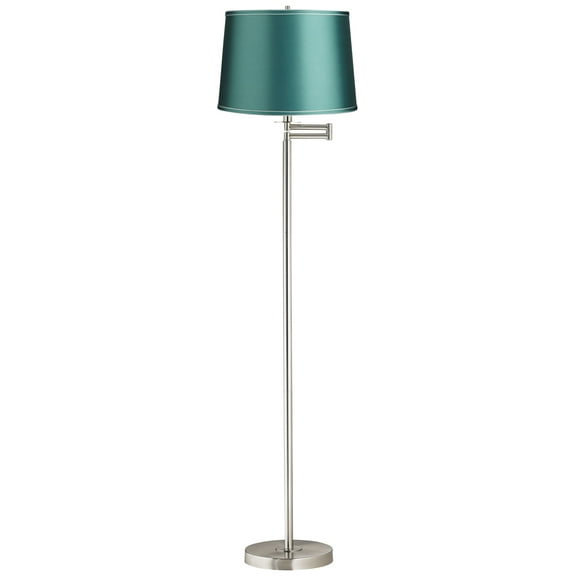 360 Lighting Druckman Modern 60 1/2" Tall Standing Floor Lamp Adjustable Swing Arm Silver Metal Brushed Nickel Finish Drum Teal Blue Shade