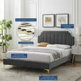 thumbnail image 4 of Platform Bed Frame, Queen Size, Velvet, Dark Grey Gray, Modern Contemporary Urban Design, Bedroom Master Guest Suite, 4 of 10