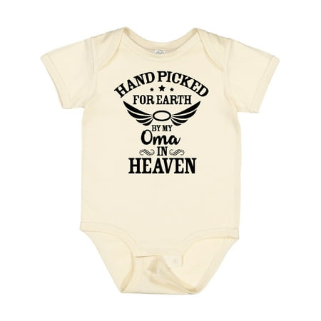 

Inktastic Handpicked for Earth by My Oma in Heaven with Angel Wings Gift Baby Boy or Baby Girl Bodysuit