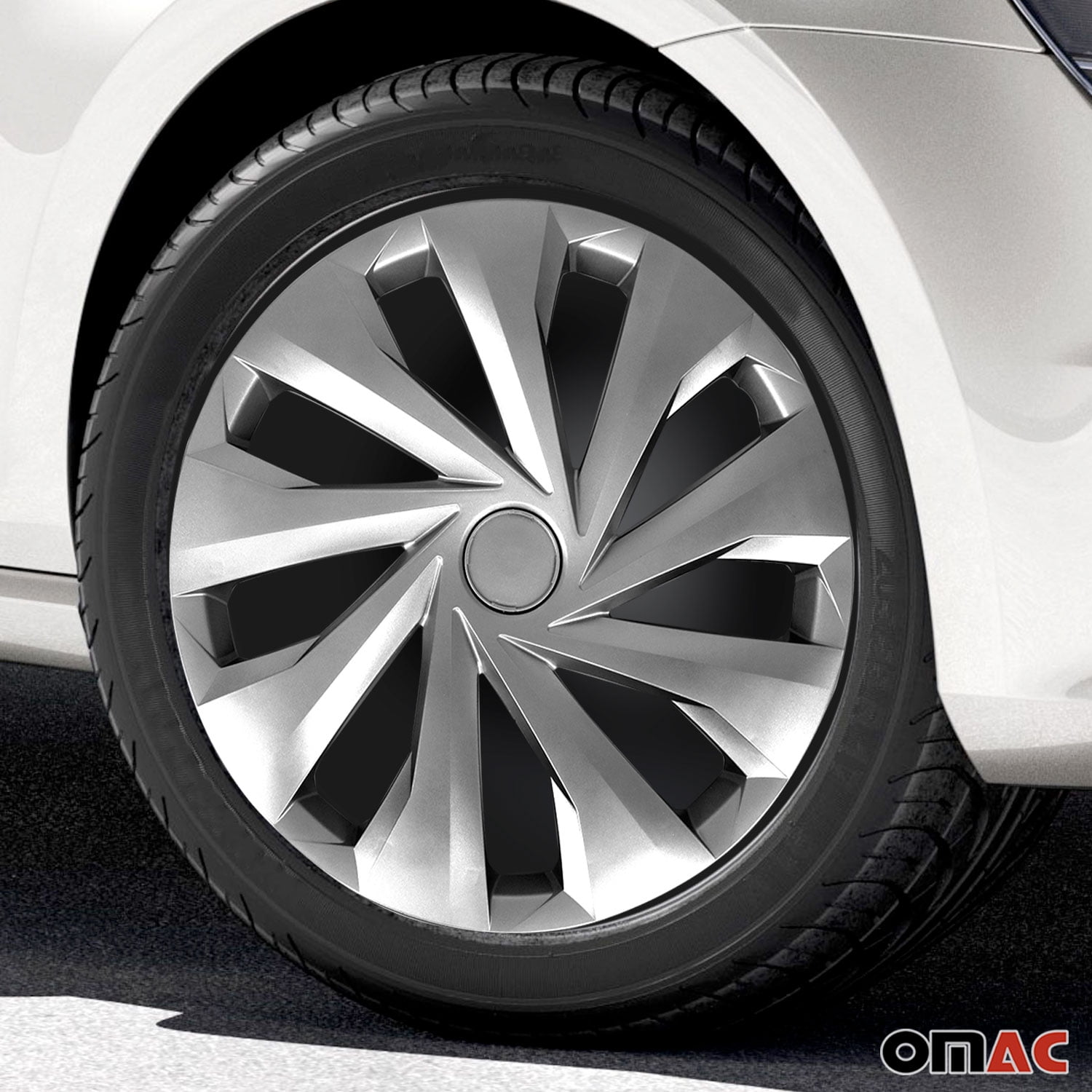 OMAC 15" Wheel Covers Guard Snap on Silver Hub Caps fit R15 Tire Steel Rim 4 Pcs Set
