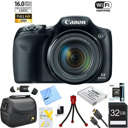 Canon Powershot SX530 HS 16MP Wi-Fi Super-Zoom Digital Camera w/ 50x Optical Zoom Ultimate Bundle Includes Deluxe Camera Bag, 32GB Memory Card, Extra Battery, Tripod, Card Reader, HDMI Cable and More