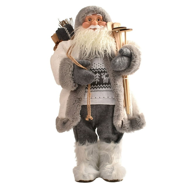 Estatua de Papá Noel, muñeco de nieve, figura navideña de pie, colección de muñecos Felpa blanca de 45 cm