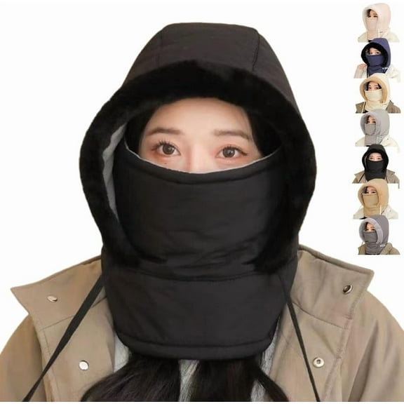 Thermal Hat with Face Mask Balaclava Men Women, Plush Fleece Winter Ski Windproof Full Face Hood