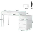 thumbnail image 4 of Finmind White Desk with 5 Drawers, Modern Home Office Desk with Storage Drawers and Printer Stand, Reversible Computer Desk Vanity Desk for Bedroom, Living Room, 4 of 7