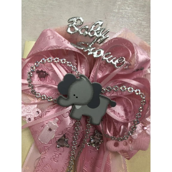 Charmed Mommy-to-Be Bow Corsage Baby Shower Decor Boy/Girl Handmade; Pink Elephant Corsage