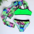 thumbnail image 2 of WUXIAN Baby Girls Swimwear 3 Piece Tropical Print Bikini Set Bathing Suit With Drawstring Quick Dry Cover Up Swimsuit,Green,8-9 Years, 2 of 4