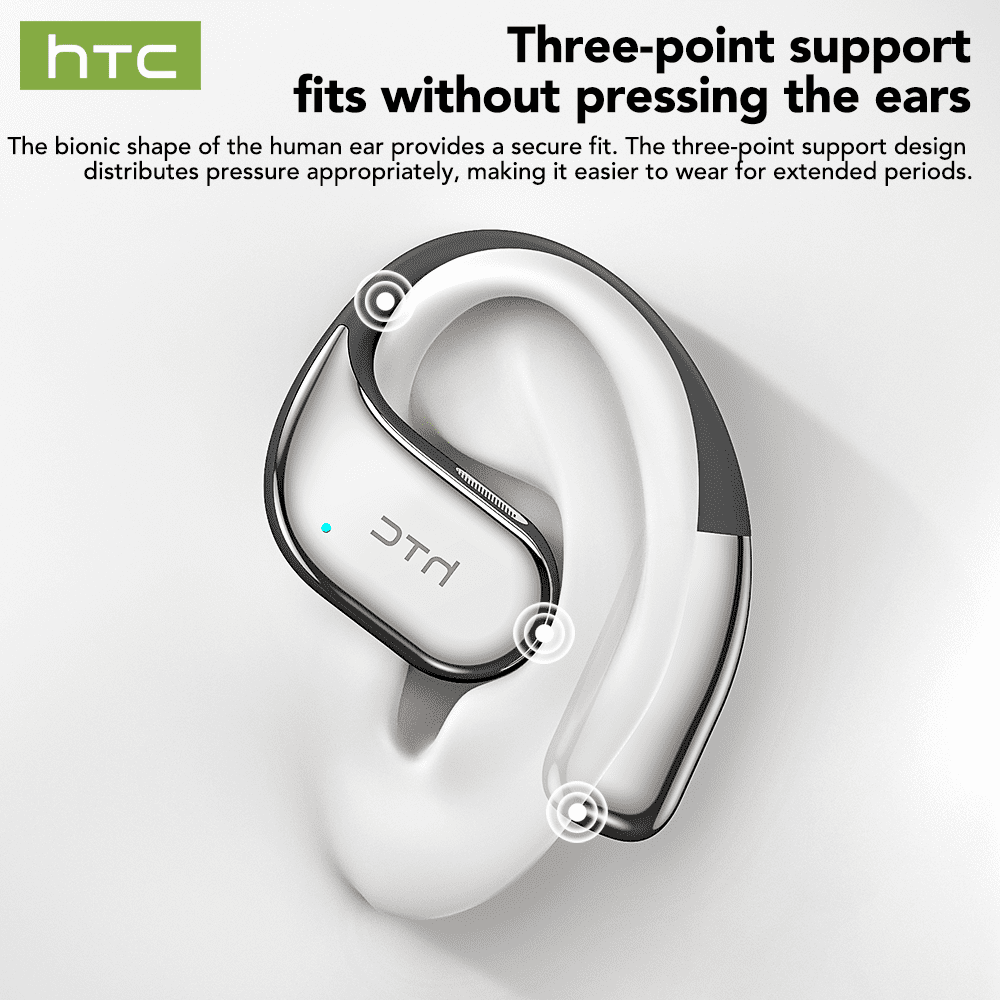 HTC NE39 Wireless Bluetooth 6.0 Open-Ear Earbuds, AI Translator, Noise-Cancelling Headphones, 130+ Languages, 40H Playtime, IPX5 Waterproof, Black+Earbud Case