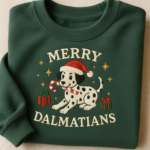 Embroidered Merry Dalmatians Sweatshirt, Christmas Dalmatian Dog Shirt, Dog Lover Gift, Holiday Crewneck, Puppy Embroidery Sweater