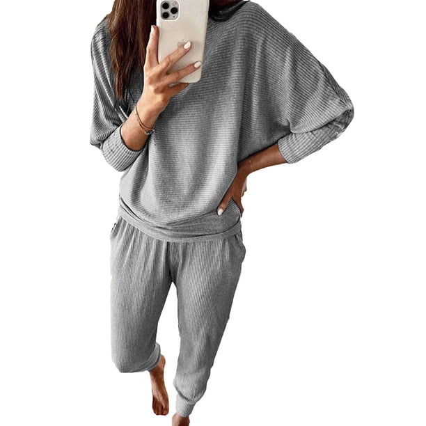 Conjunto Deportivo PRETTYGARDEN Mujer Gris Acanalado 2 Piezas XXL