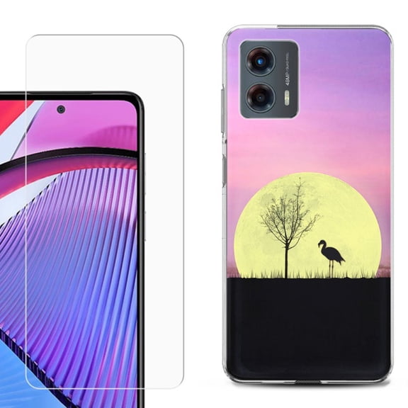 OneToughShield ® Compatible with Motorola Moto G 5G 2023, Shockproof Phone Case, with Tempered Glass Screen Protector - Moonlight Flamingo