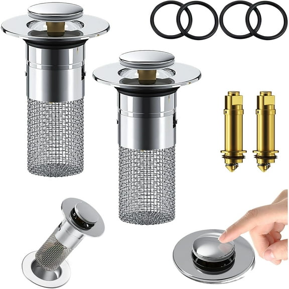 2 Packs Bathroom Sink Stopper Hair Catcher for 1.02-1.20in, Universal Drain Filter with Hair Strainer, Universal Bathroom Sink Drain Pop Up Stopper for US Bathroom Sink Stopper Replacement