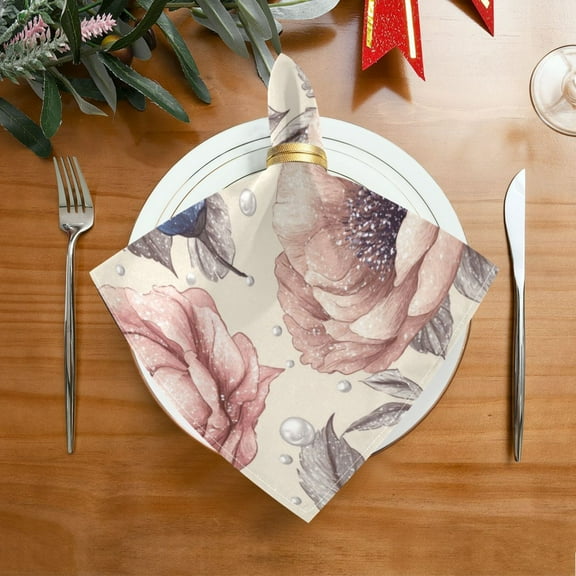 1 Pack 20'' x20" Satin Table Napkins Dinner Napkins for wedding Party Decoration events Dusty Pink Peonies