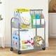 thumbnail image 5 of Estantería de almacenamiento rodante de 2 niveles, carrito organizador de plástico transparente con ruedas para cocina, baño, sala de estar, armario de almacenamiento multiusos., 5 of 6