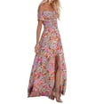 thumbnail image 1 of Seyurigaoka Women's Off Shoulder Wrap Dress, Bohemian Short Sleeve Floral Print Long Beach Dress A-Line Split Long Dress, 1 of 9