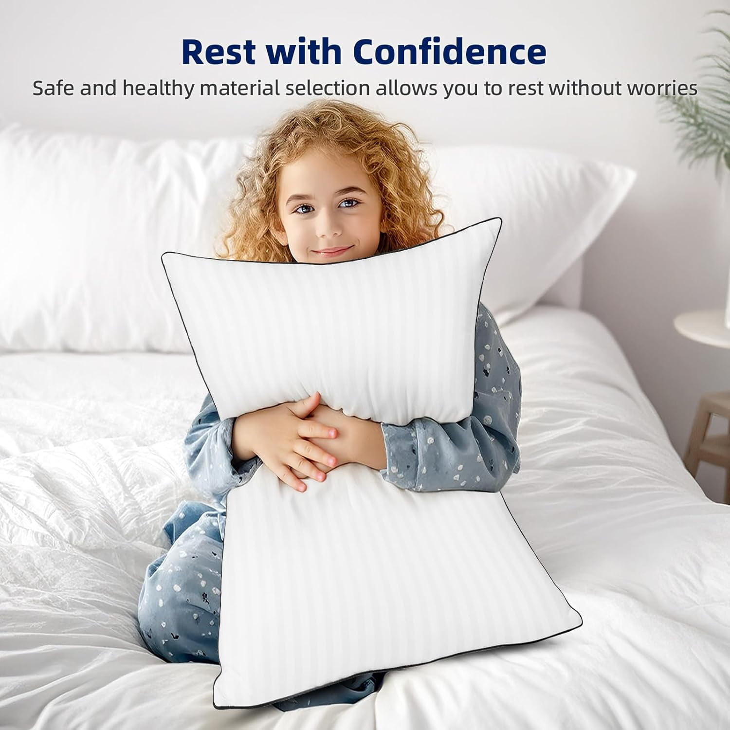 Bed Pillows Queen Size Set of 2, Soft and Supportive with Down Alternative Microfiber Filled Pillows for Stomach or Side Sleepers, Hotel Collection, Cooling Supportive Pillow White