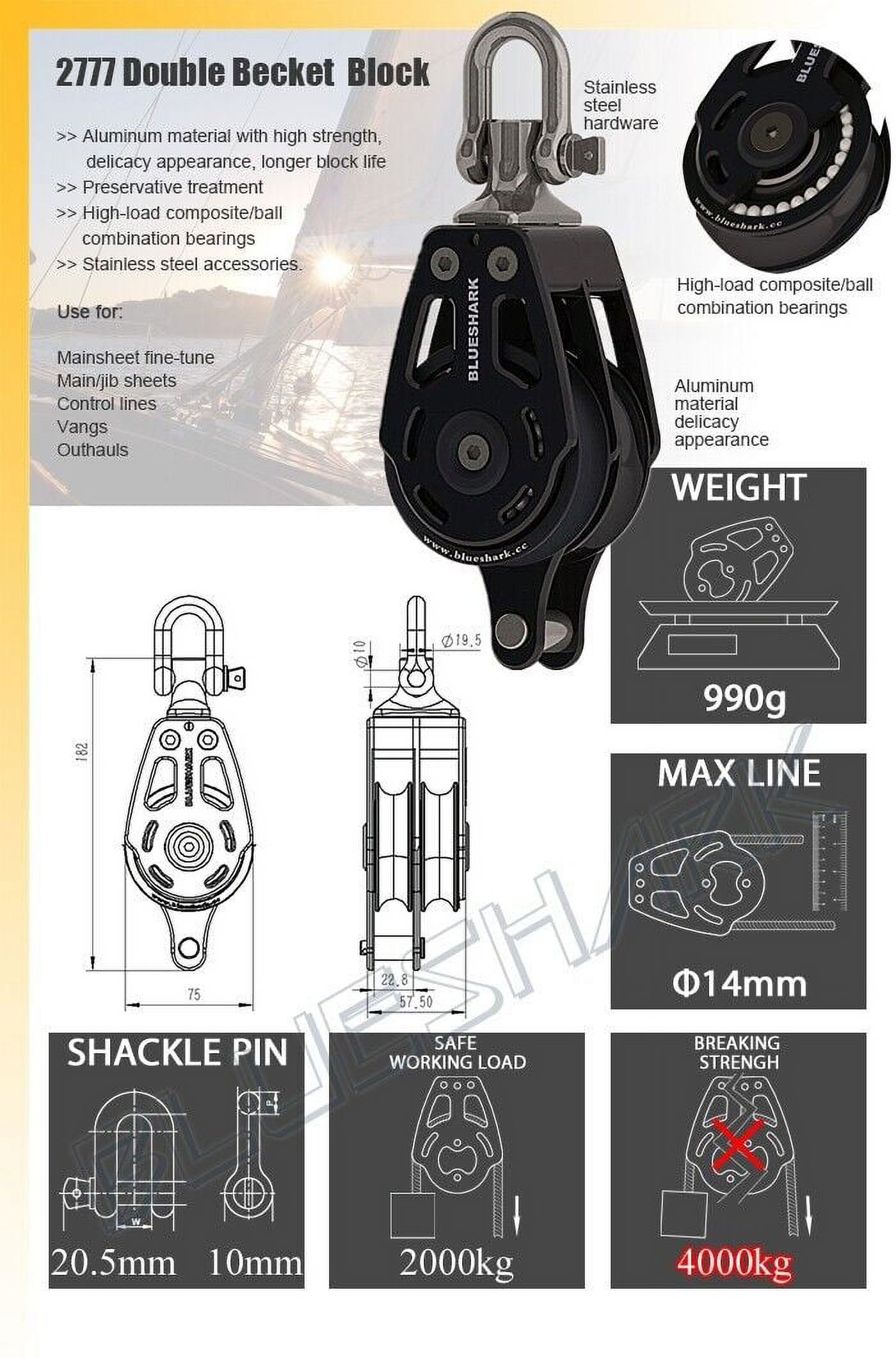 High Performance Block 75mm Double Fixed Becket Sailing Block - High ...