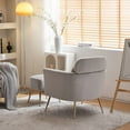 thumbnail image 6 of Accent Chair with Ottoman, Upholstered Arm Chair with Metal Legs and Lumbar Pillow, Teddy Fabric Single Sofa  Chair for Bedroom, Reception Room, Light Gray, 6 of 9