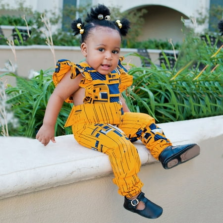 

Toddler Girls African Traditional Style Fly Sleeve Romper Ankara Backless Jumpsuit 6M-4Y