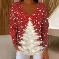 thumbnail image 6 of Womens Tops Christmas Printed Long Sleeved V-neck Loose Casual Coarse Woven Pit Stripe Hoodie Top,Blouse for Women Red M, 6 of 6