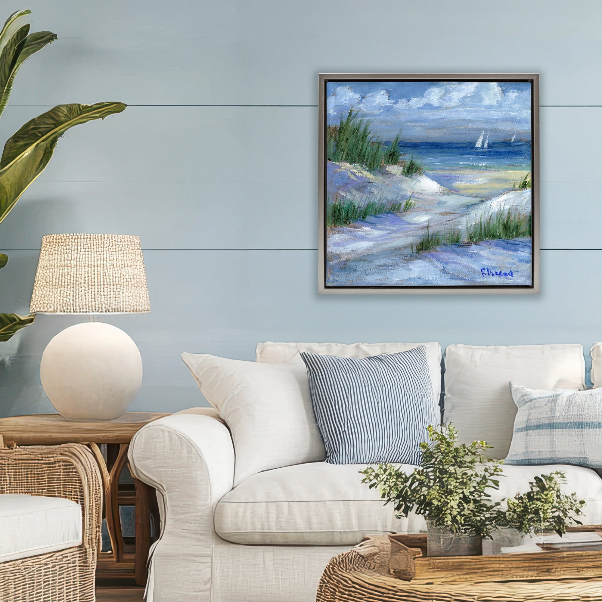Stupell Industries Crooked Island Dunes & Sailboats Gray Framed Floater Canvas Wall Art, design by Paul Brent