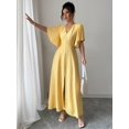 thumbnail image 5 of Womens Yellow Button-Front Cinched Waist A-Line Maxi Dress, 5 of 7