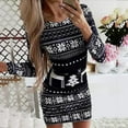 thumbnail image 2 of Women Christmas Outfit Women's Festive Holiday Printed Mini Dress with Long Sleeve Round Neck Above Knee Casual Fit White S, 2 of 6