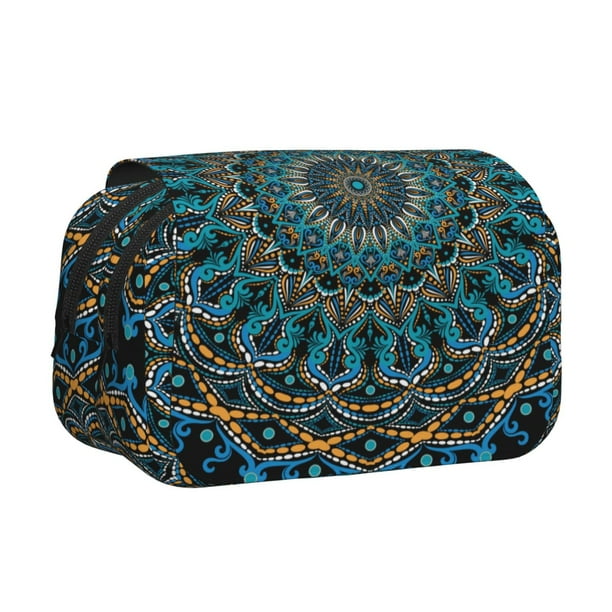 Disketp Mandala Estuche de Lápices de Doble Capa con Tapa Abatible y Cremallera, Organizador Escolar para Adolescentes y Adultos